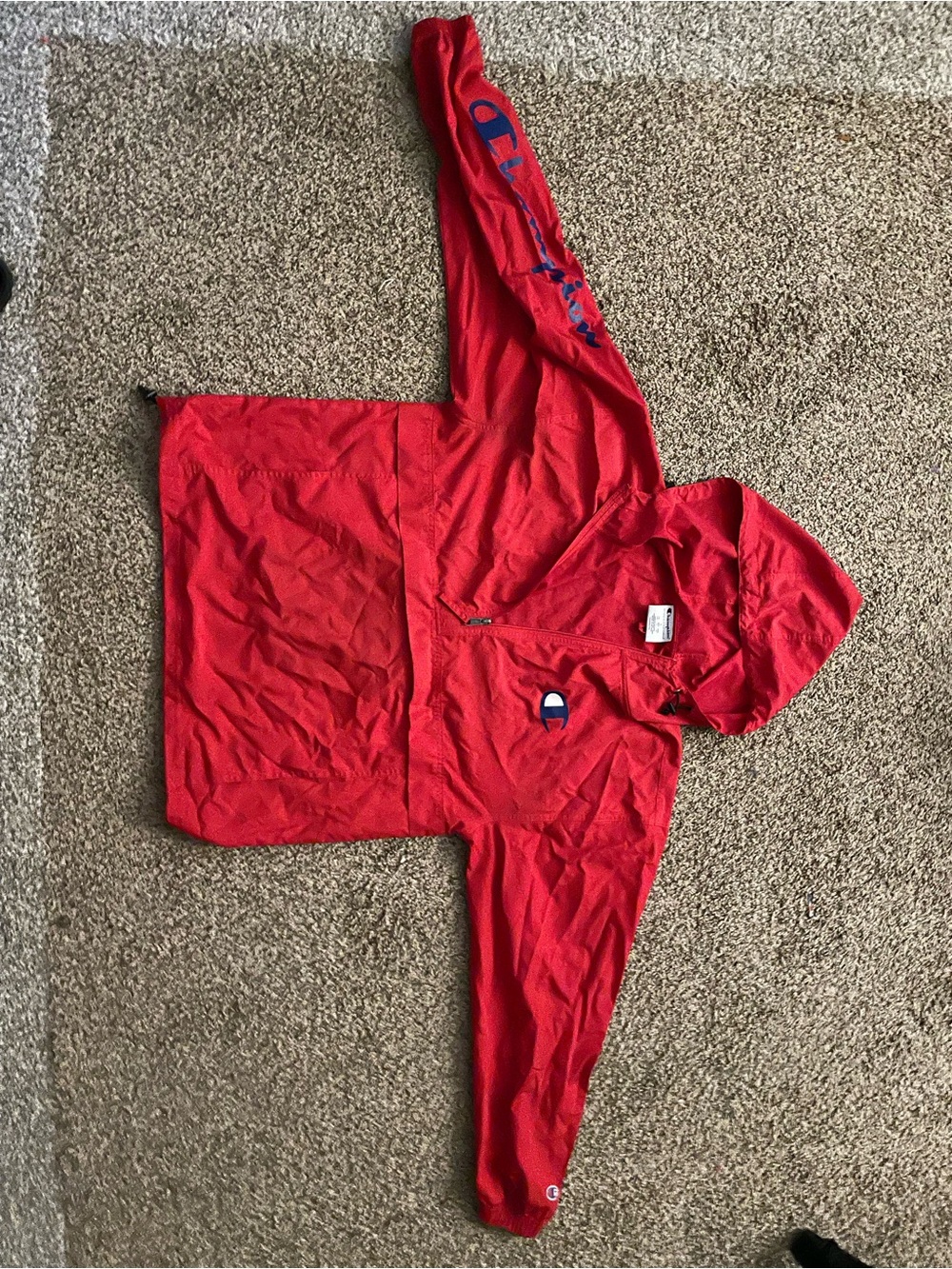 Champion Red Hooded Half-Zip Windbreaker Jacket